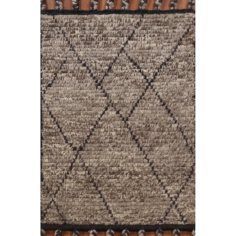 Striped Brown Moroccan Oriental Foyer Rug Handmade Wool Carpet - 2'0"x 3'0"