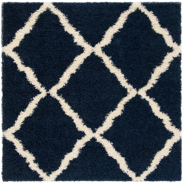 SAFAVIEH Dallas Shag Giusy Trellis 1.5-inch Thick Rug - 4' x 4' Square - Navy/Ivory