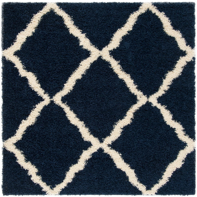 SAFAVIEH Dallas Shag Giusy Trellis 1.5-inch Thick Rug - 4' x 4' Square - Navy/Ivory