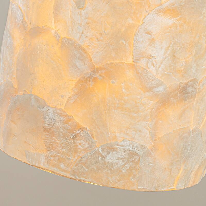 1-Light 7'' Modern Farmhouse Natural Capiz Seashell Single Pendant Light Coastal Cylinder Hanging Light For Kitchen - W7''