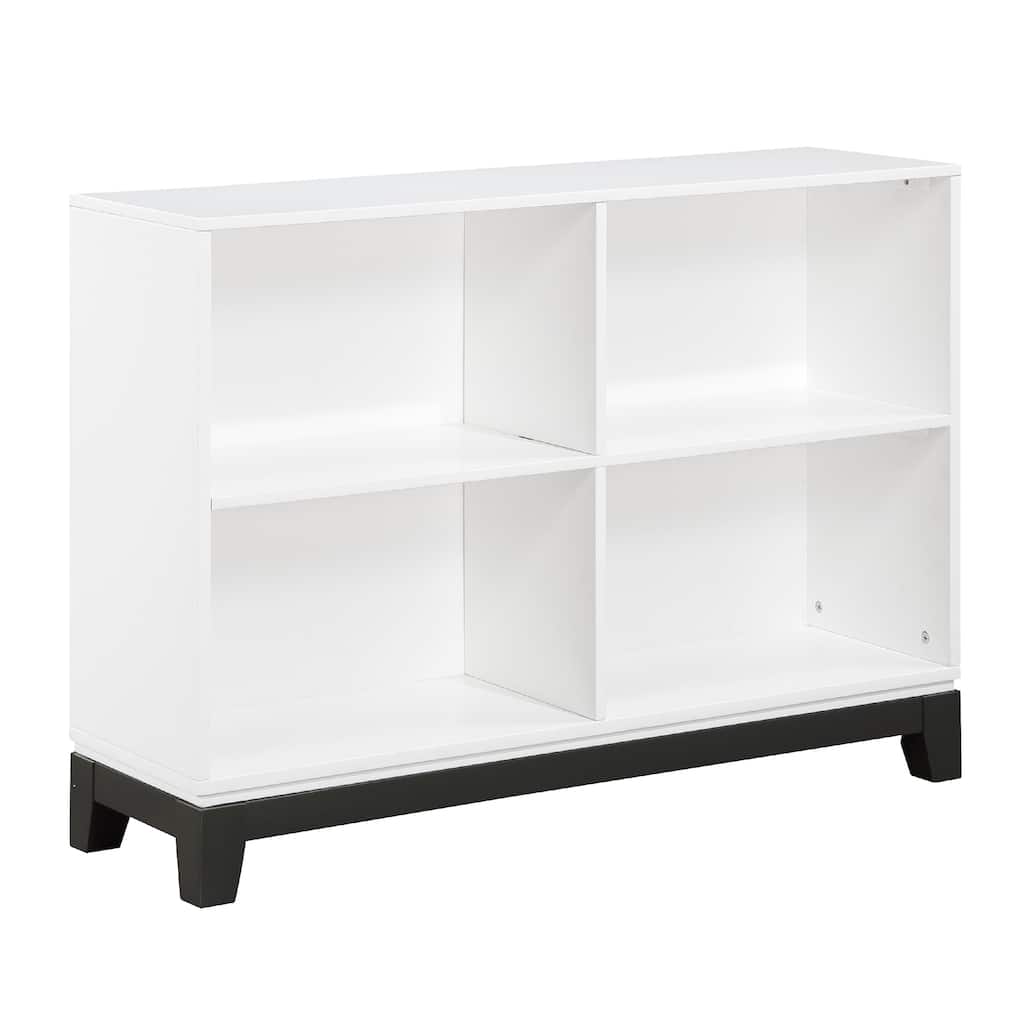 Thiem Bookcase, 4 Cube Shelves, White, Black Veneer, 43 Inch