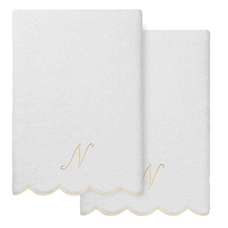 Authentic Hotel and Spa 100% Turkish Cotton Beige ADORNIA Scallop Personalized 2 Piece Bath Towel Set - 2 Bath Towels - N