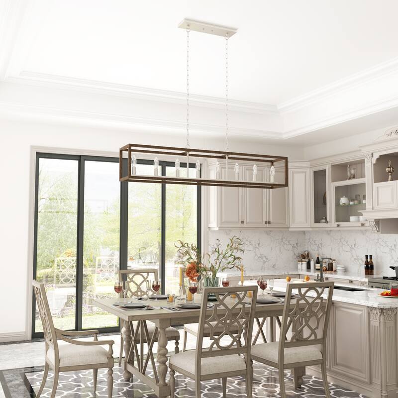 Modern Farmhouse 8-light 48In Rectangle Linear Chandelier for Dining Room with UL Certified