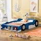 preview thumbnail 1 of 25, Full Size Solid Wood Race Car-Shaped Platform Bed with Headboard, Wheels and Storage Rack Blue