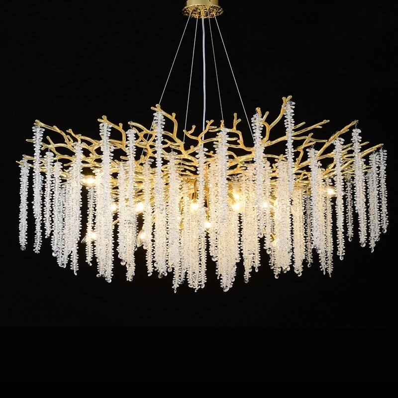 Golden Crystal Branch Chandelier Luxury Adjustable Lighting for Grand Entryways