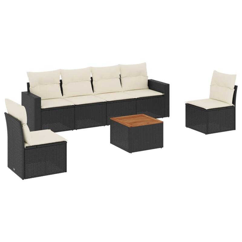 vidaXL Patio Sofa Set with Cushions Outdoor Furniture 7 Piece Poly Rattan - 25.8 x 24.4 x 27.2