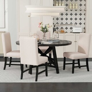 5-Piece Dining Set With Round Table and 4 Upholstered Chairs - Bed Bath ...