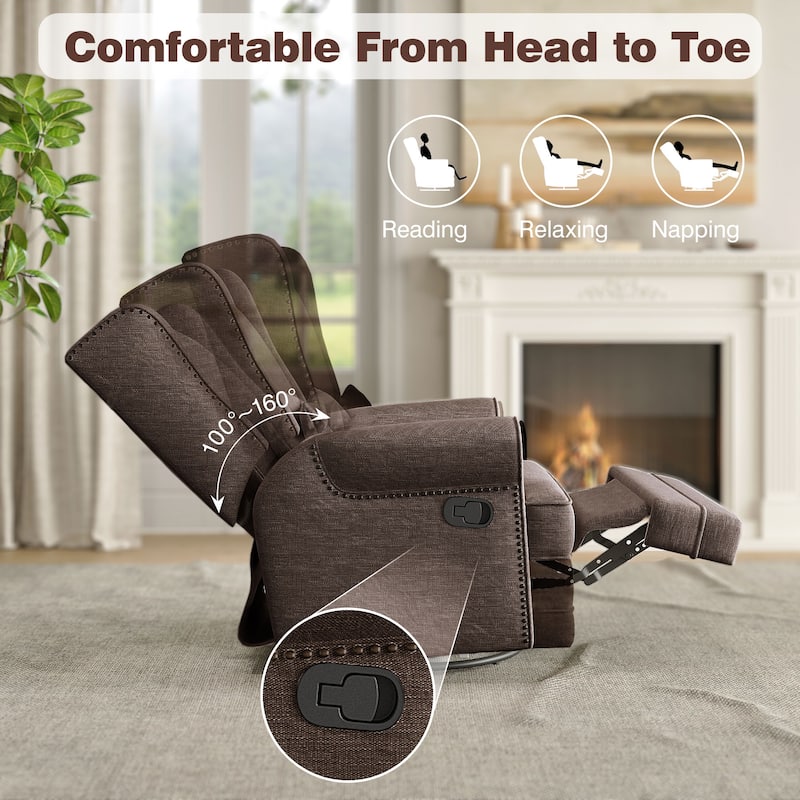 Swivel Recliner Chair with Extra Large Footrest, Grey