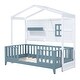 preview thumbnail 7 of 6, White Twin Size Wood House Bed with 2 Shelves and Guardrail
