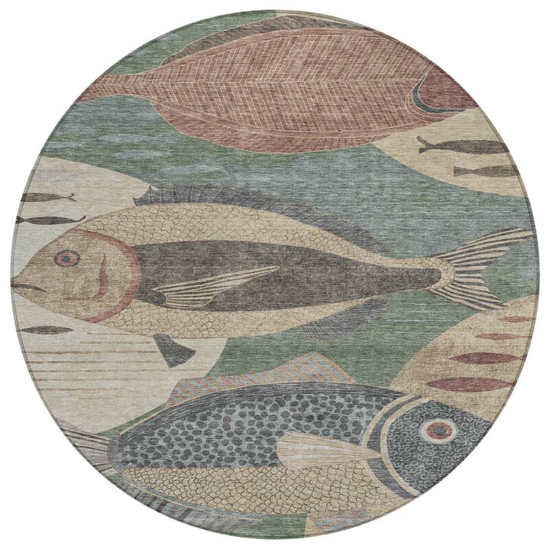 Machine Washable Indoor/ Outdoor Modern Fish Chantille Rug