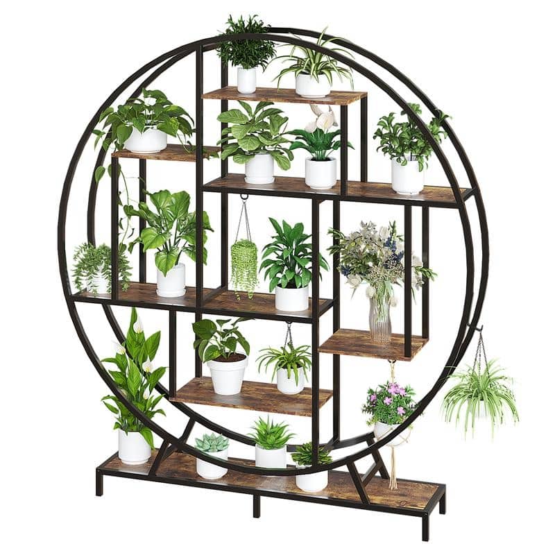 Copper Shaped Ironwood Plant Stand with Plant Grow Lights