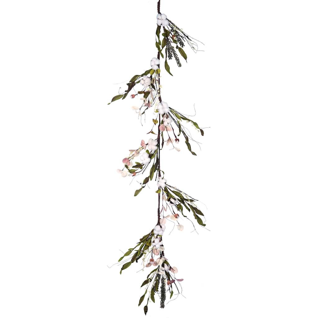 Transpac Foam 60 in. Green Autumn Cotton Blossom and Leaf Garland