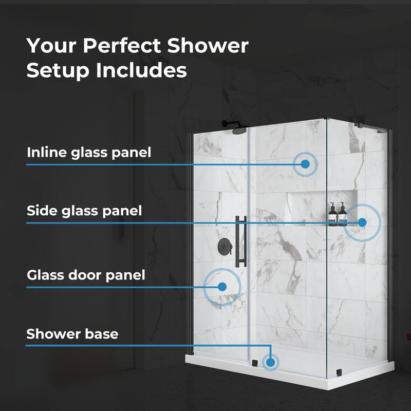 OVE Breeze Pivot Corner Frameless Pivot Shower Door Kit with Base Pan