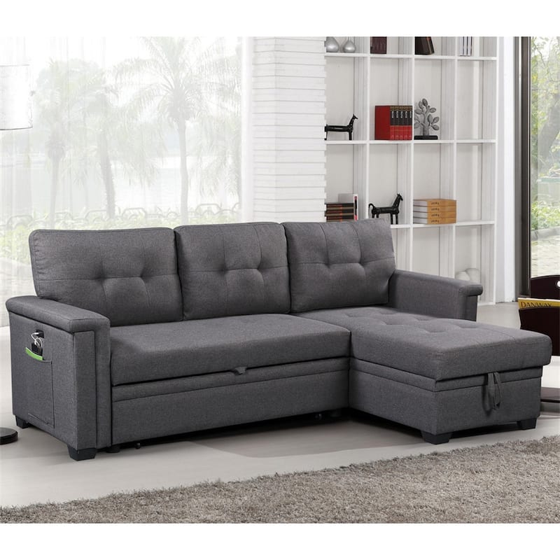 Reversible Sleeper Sectional Sofa w/ Storage Chaise USB Charging Ports - Dark Gray