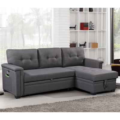 Reversible Sleeper Sectional Sofa w/ Storage Chaise USB Charging Ports