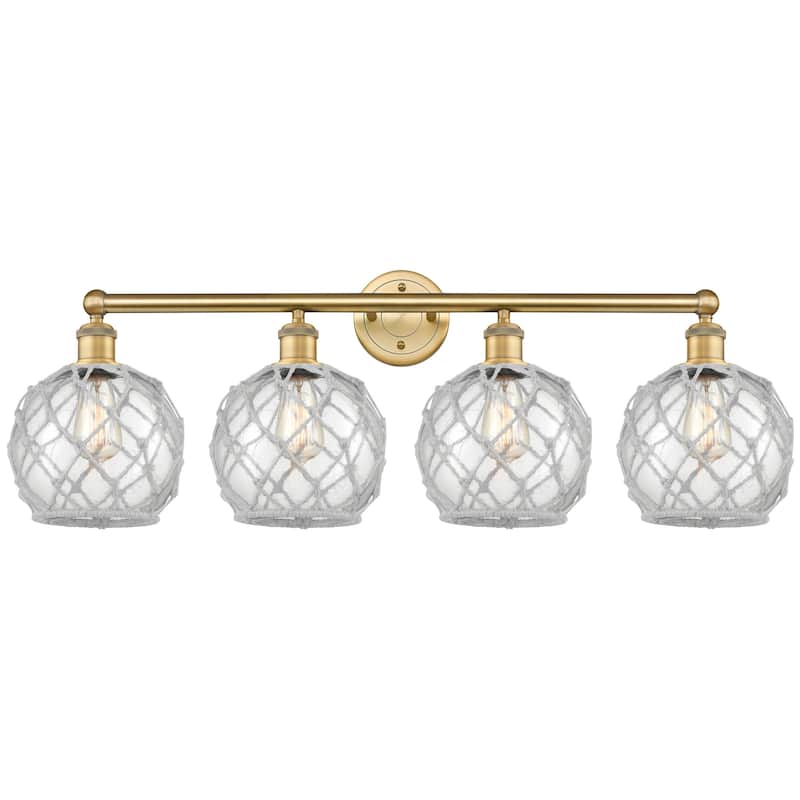 Innovations Lighting 616-4W-13-35 Farmhouse Rope Vanity Farmhouse Rope - Brushed Brass / Clear Glass with White Rope