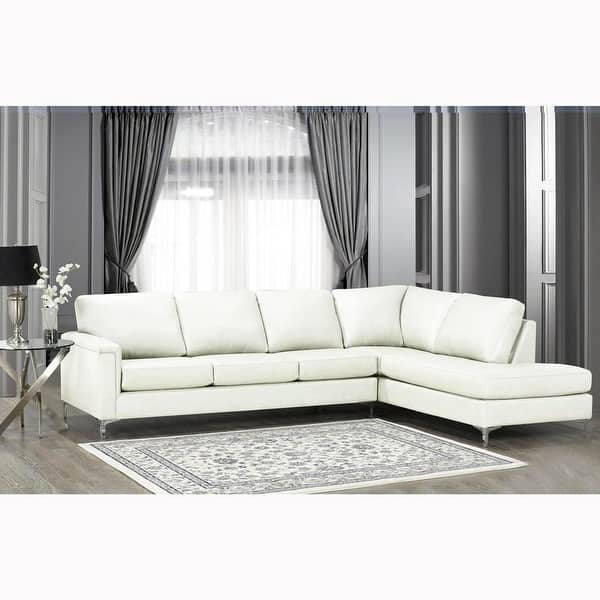 slide 2 of 9, Malibu L-shaped Top-grain Leather Sectional Sofa - 122.5 x 85 x 36.5 x 35 Ivory White