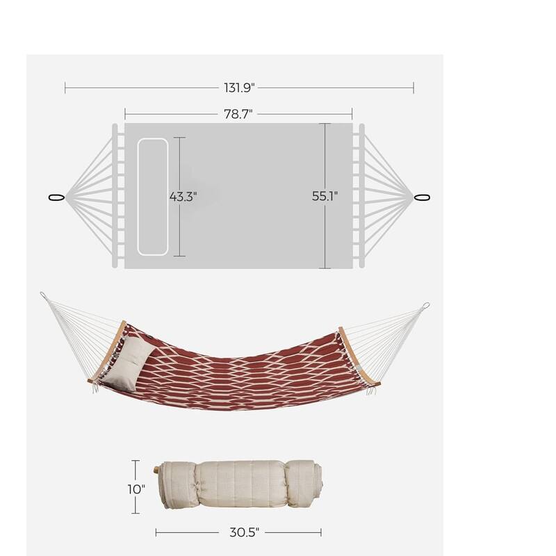 Quilted Hammock with Curved Bamboo Spreaders, Pillow, 78.7 x 55.1 Inches - 78.7"L x 55.1"W