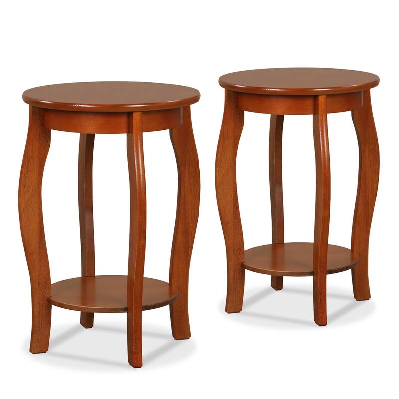 15 Inch 2-Tier Round End Table with Storage Shelf - Set of 2