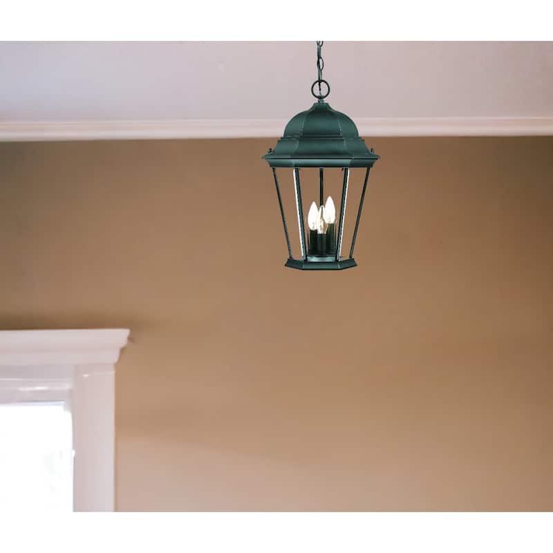 HomeRoots Three Light Matte Black Domed Glass Lantern Hanging Light - 12.25' X '18.5' X '12.25 - 12.25' X '18.5' X '12.25