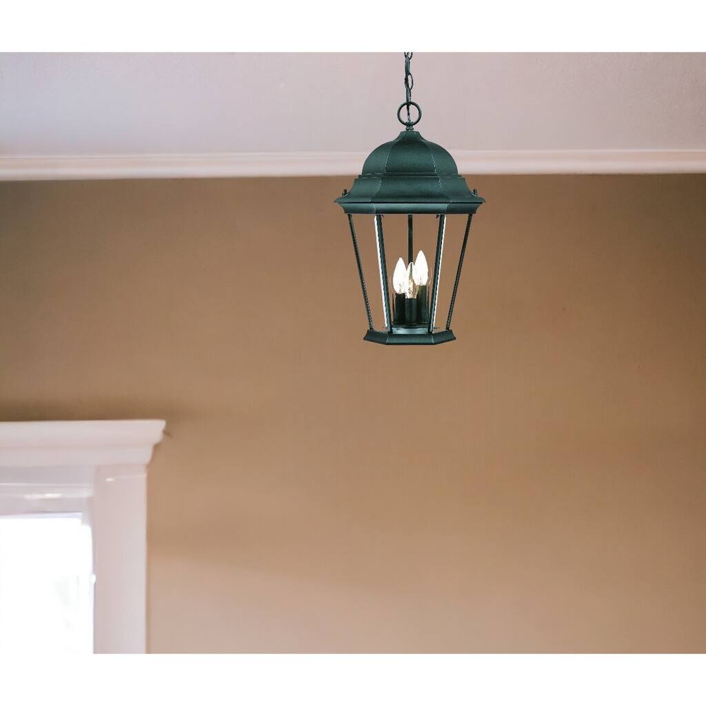 HomeRoots Three Light Matte Black Domed Glass Lantern Hanging Light - 12.25' X '18.5' X '12.25