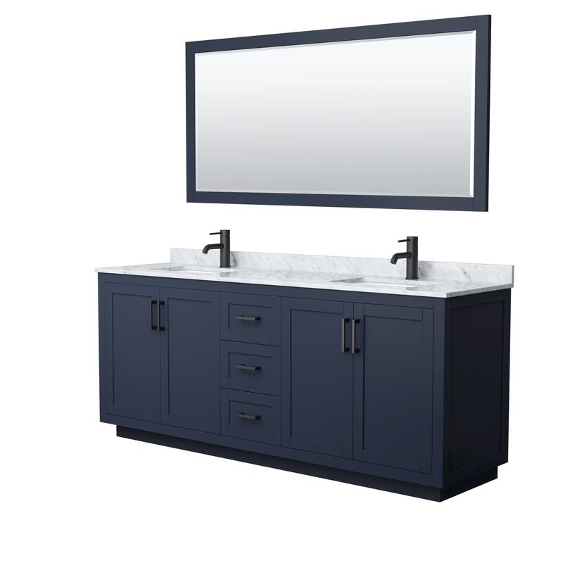 Miranda Double Vanity Set, White Carrara Marble Top, 70-Inch Mirror