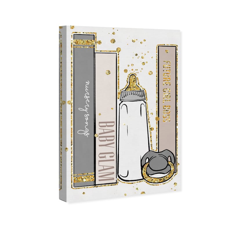 Wynwood Studio Canvas Fashion and Glam Baby Glam Books Beige Gray and Metallic Gold Glam Wall Art Canvas Print
