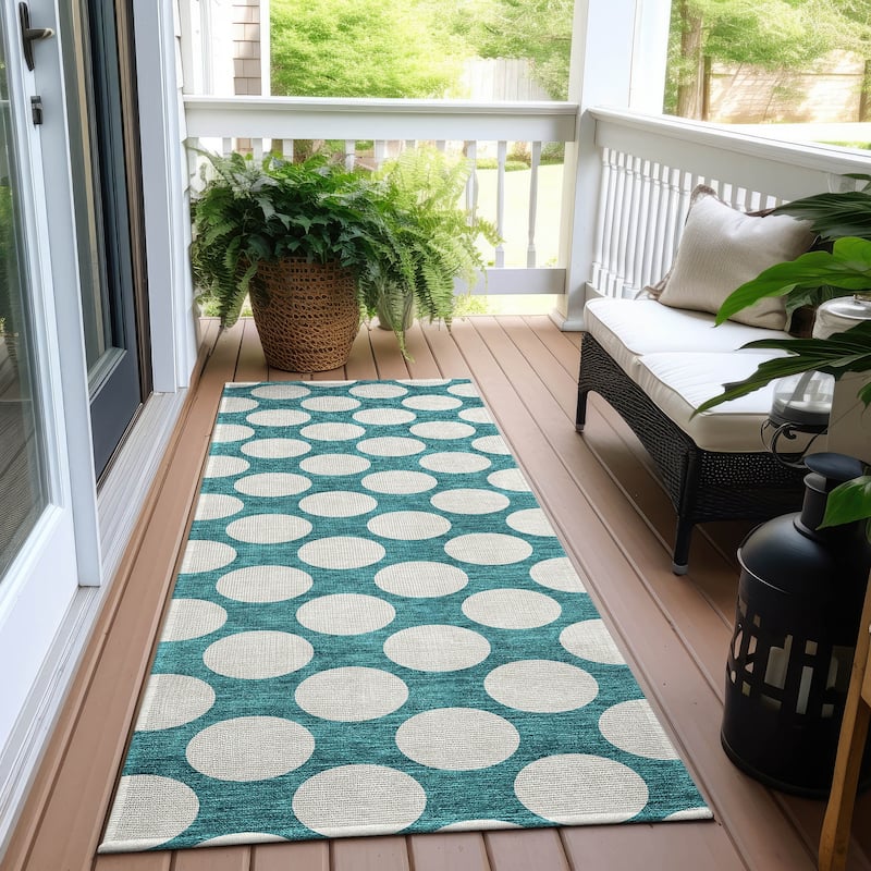 Machine Washable Indoor/ Outdoor Chantille Modern Dots Rug - Teal - 2'3" x 7'6"