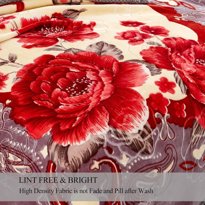 Korean-style 2-ply Printed Pattern Plush Mink Fleece Blanket