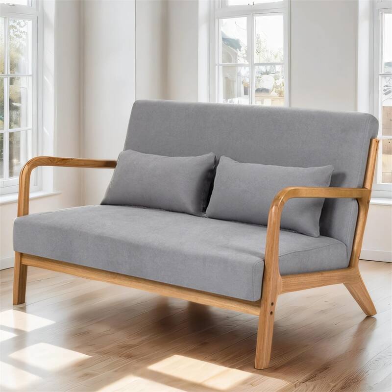 2 Seat Accent Sofa with Solid Wood Armrest and Feet
