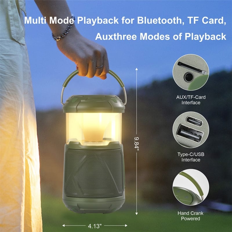 Outdoor Lantern Bluetooth Speaker IPX6 Waterproof Wireless Speaker with LED Light for Camping, Hiking Patio Yard Parties