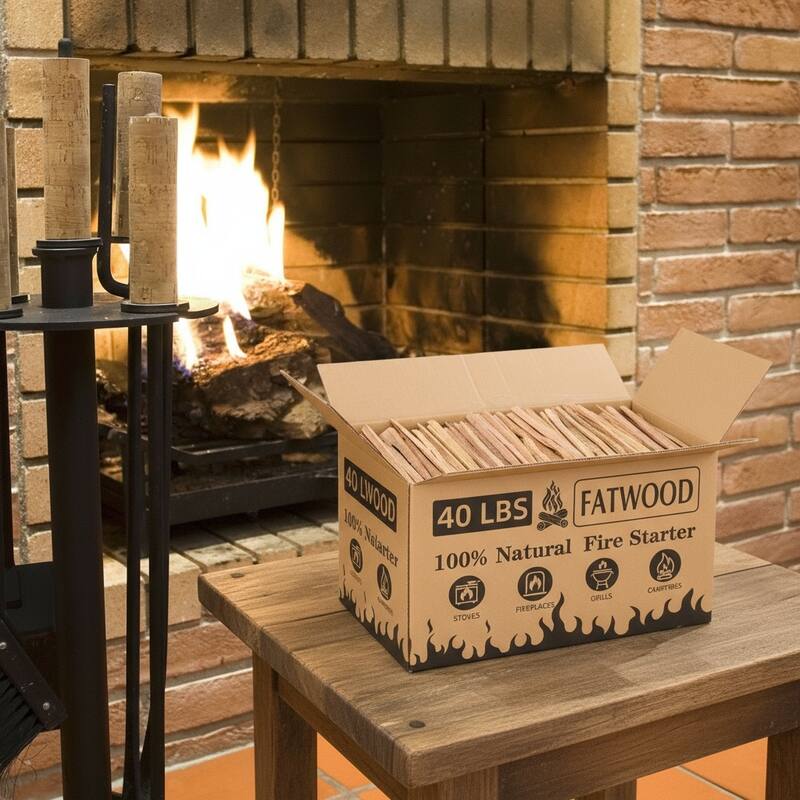 Anmytek Natural Fatwood Fire Starters 40 lb Bulk Box, Resin-Rich Pine Kindling for Fireplace Wood Stove Campfire Grill