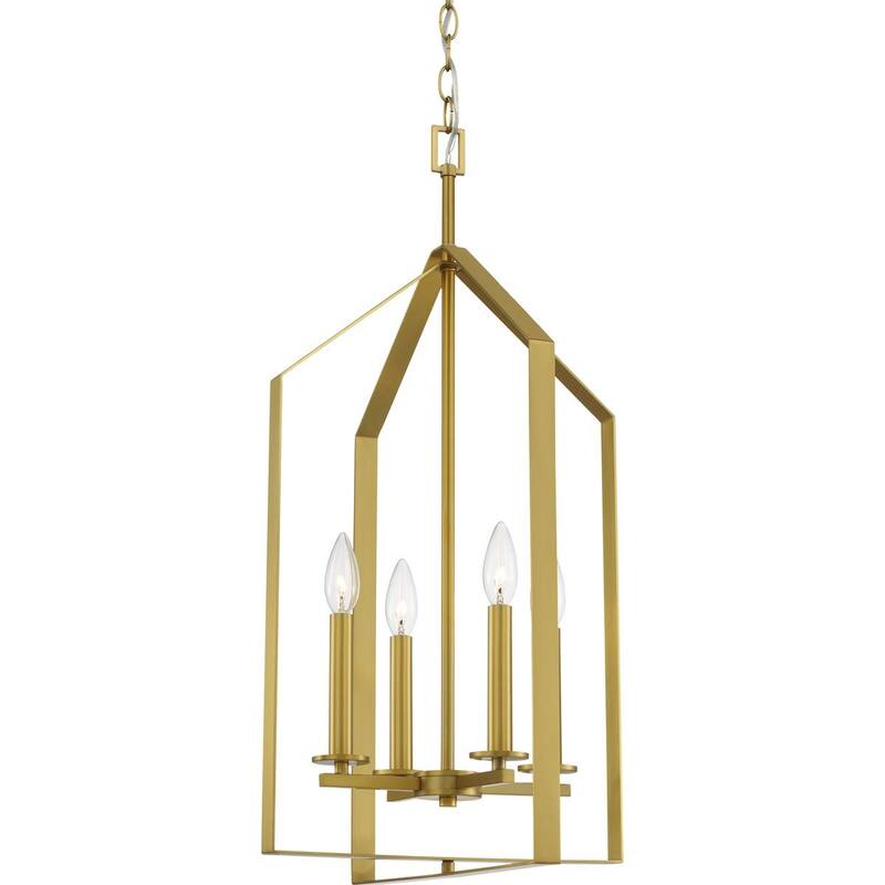 Vertex Collection Four-Light Brushed Gold Contemporary Foyer Light - 15 in x 15 in x 28 in