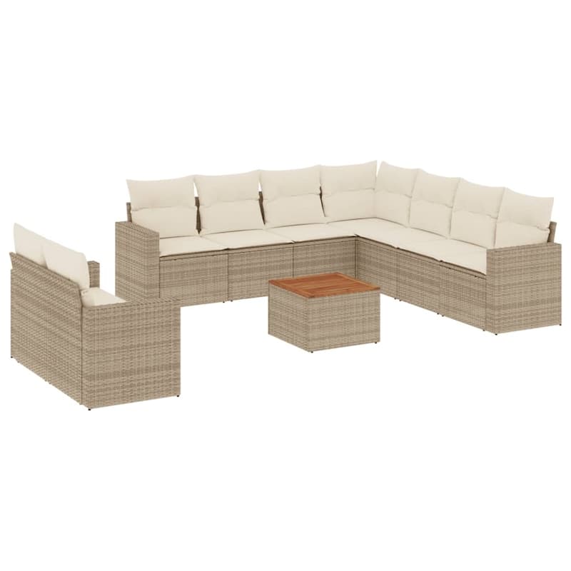 vidaXL Patio Sofa Set with Cushions Outdoor Furniture 10 Piece Poly Rattan - 25.8 x 24.4 x 27.2