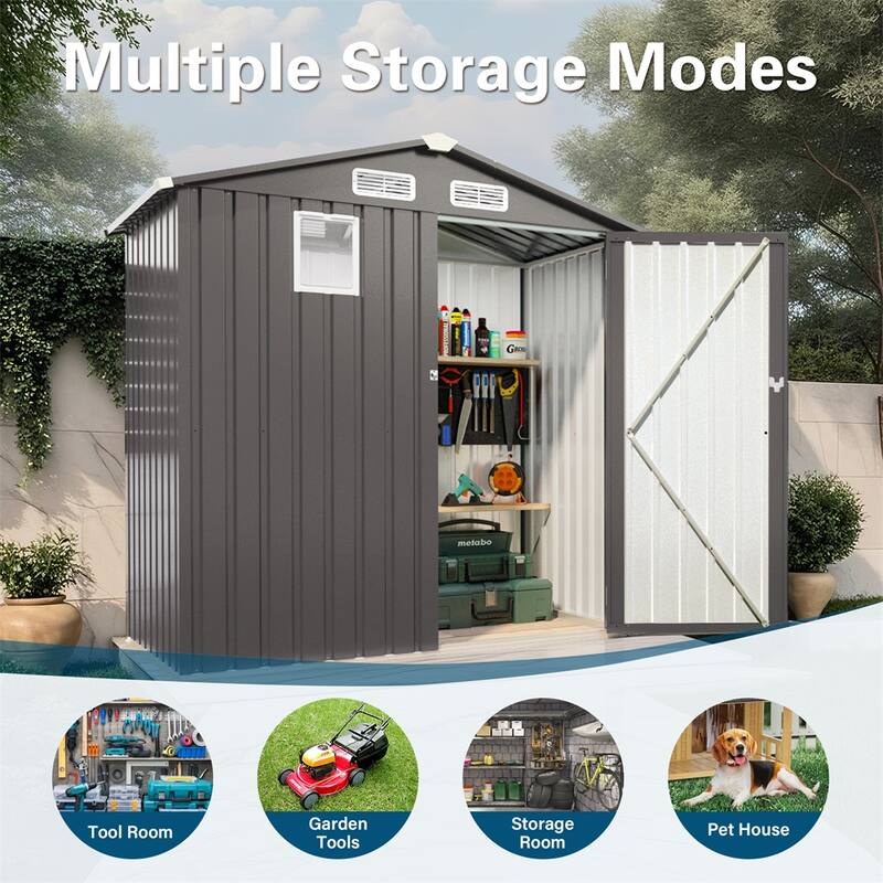 6X 3.5FT Metal Outdoor Storage Shed,Tool Shed w/Peaked Roof Watertight