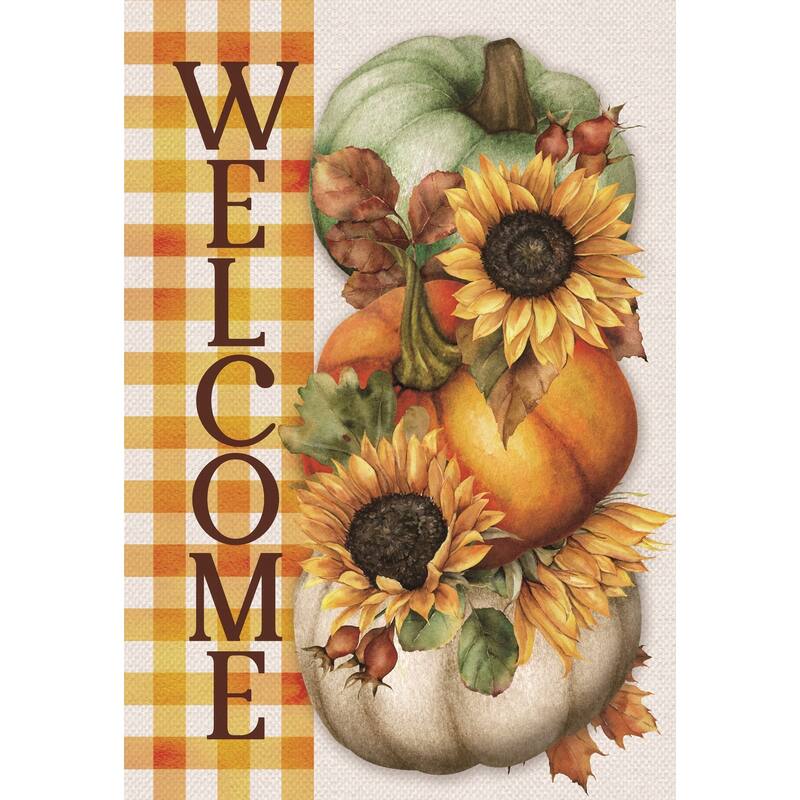 Pumpkins and Sunflowers Welcome Fall Harvest Outdoor Garden Flag - 18" x 12.5"
