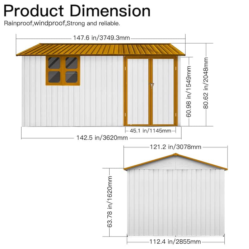 GDFStudio - Metal Garden Shed 12ft x 10ft Outdoor Storage Shed with Window