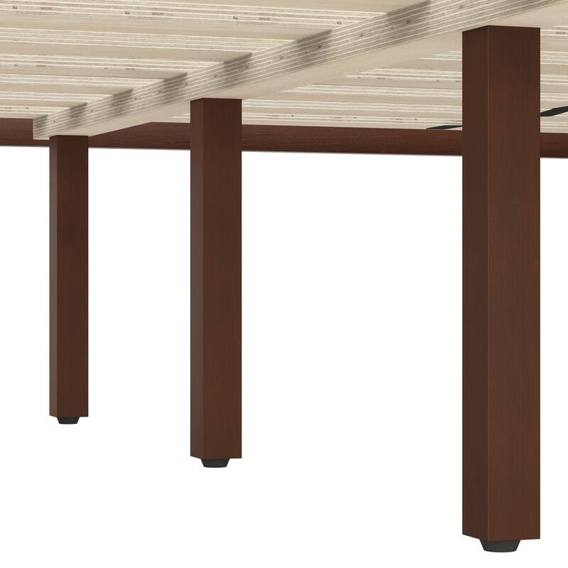 The Modern And Simple Solid Wood Bed In A Deep Walnut Tone Is Stable And Load-Bearing