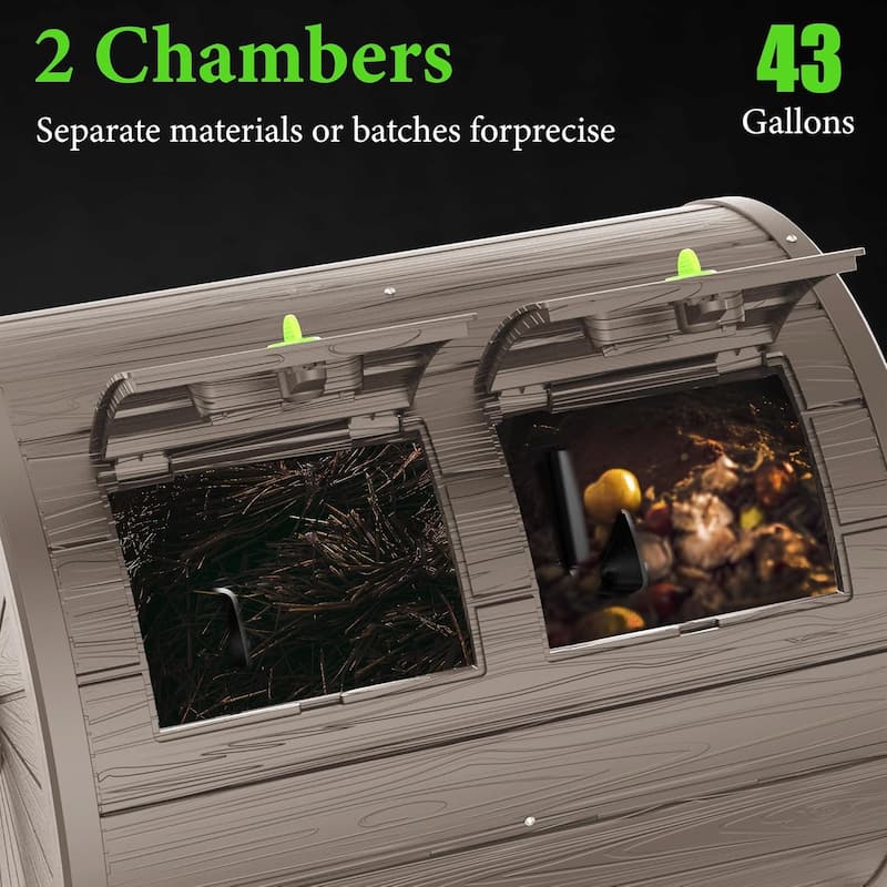 Outdoor Dual Chamber Tumbler Compost Bin 360° Dual Chamber Rotary Composter, 37.5 Gallon