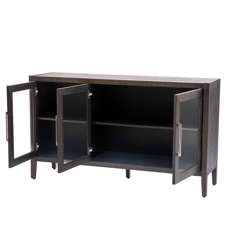 58" Accent Storage Cabinet with Adjustable Shelf, Buffet Sideboard Floor Cabinet with 3 Tempered Glass Doors for Living Room