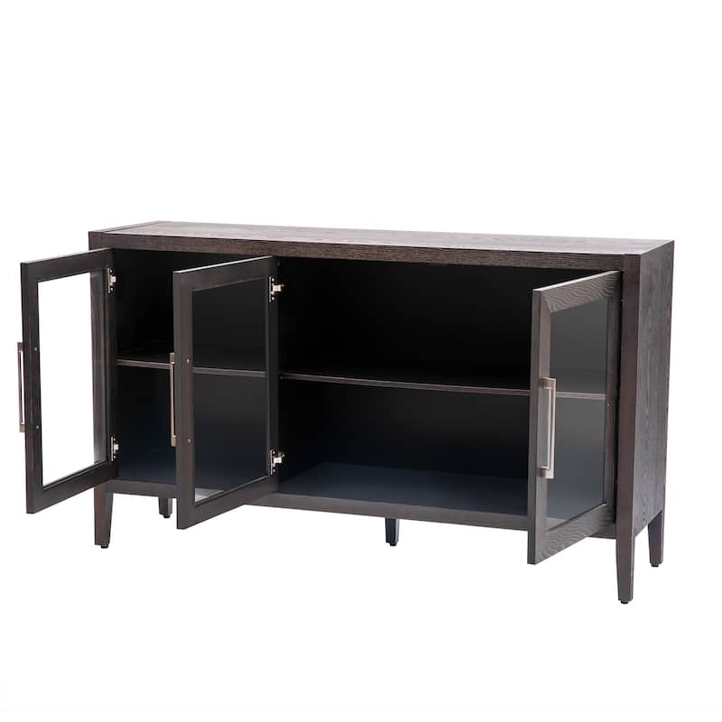 Roomfitters Wood Storage Cabinet with Three Tempered Glass Doors and Adjustable Shelf, Suitable for Living Room