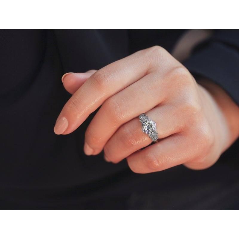 Annello by Kobelli 14k Gold Geometric Art Deco Forever One Moissanite Ring (DEF/VS, GH/I)