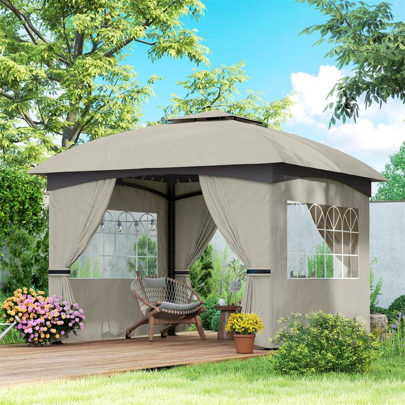 10x10 ft Color-Block Canopy Gazebo with Arched Top Drainage Holes and Translucent Windows - 131.9" L x 131.9" W x 112.2" H