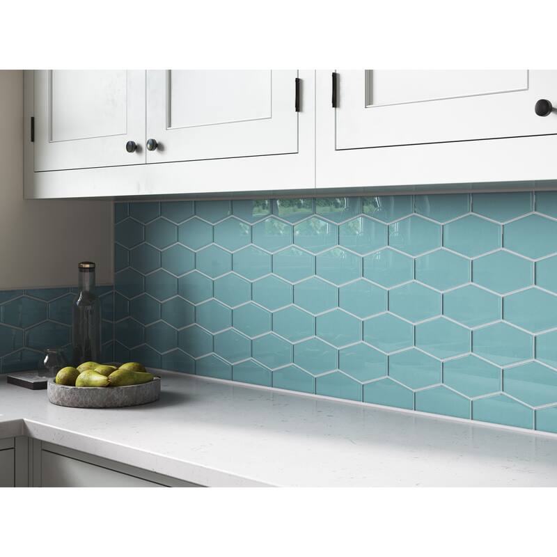 Long Hex 11 in. x 11 in. Glass Mesh-Mounted Mosaic Tile