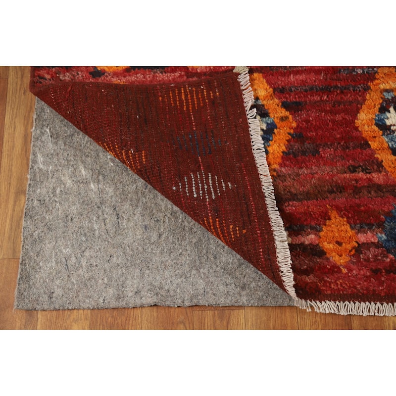 Geometric Moroccan Oriental Rug Handmade Red Wool Carpet - 6'9" x 9'11"