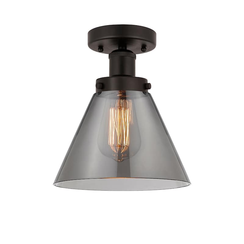 Innovations Lighting Edison Large Cone - 1 Light 7" Semi-Flush Mount - Oil Rubbed Bronze/Light Smoke