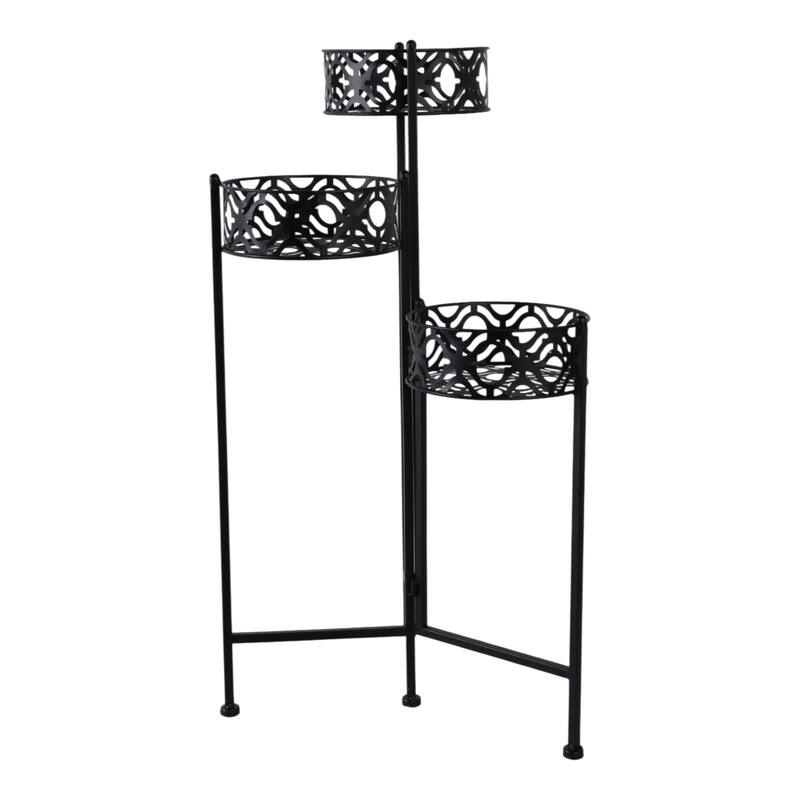 Metal Iron Plant Stand Intricate Frame Garden Decor - 29" Black - 16" x 8.25" x 29"