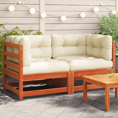 Patio Furniture with Cushions Outdoor Garden Seating Furniture Solid Wood Pine - 27.6 x 27.6 x 26.4 in (W x L x H)