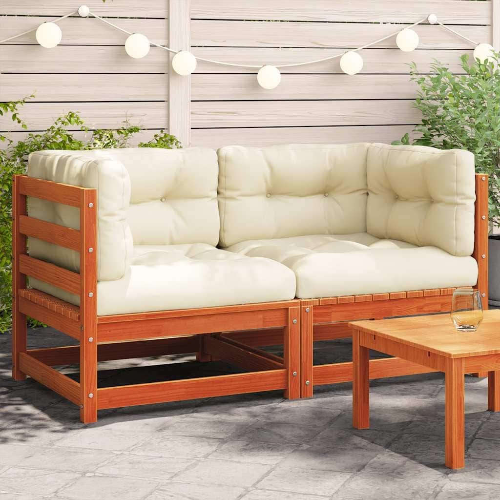 Patio Furniture with Cushions Outdoor Garden Seating Furniture Solid Wood Pine - 27.6 x 27.6 x 26.4 in (W x L x H)