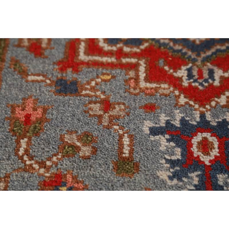 Hand Knotted Oriental 100% Wool Carpet Traditional Geometric Greys & Charcoal Heriz (serapi) Runner Rug - 7' 11'' X 2' 7''
